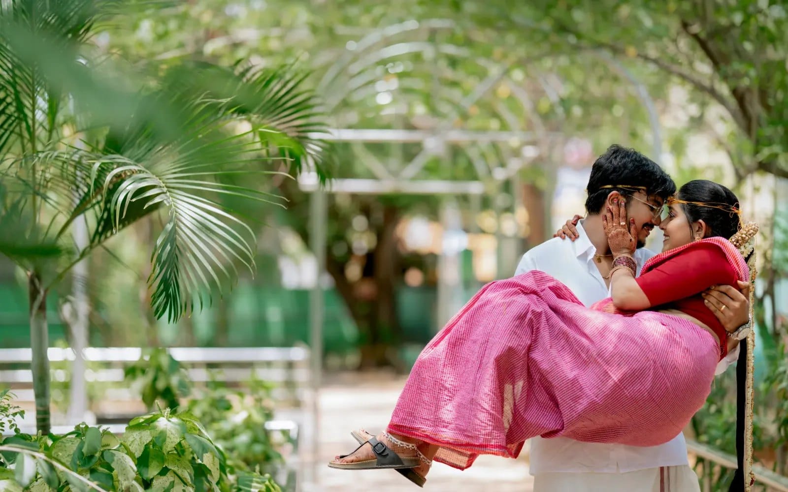 An outdoor wedding couple portrait, the kind of scene aerial drone coverage enhances, by LNC Photography